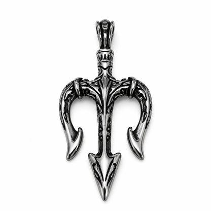 Poseidon Trident Pendant Necklace Silver Pendant Only Front View White Background
