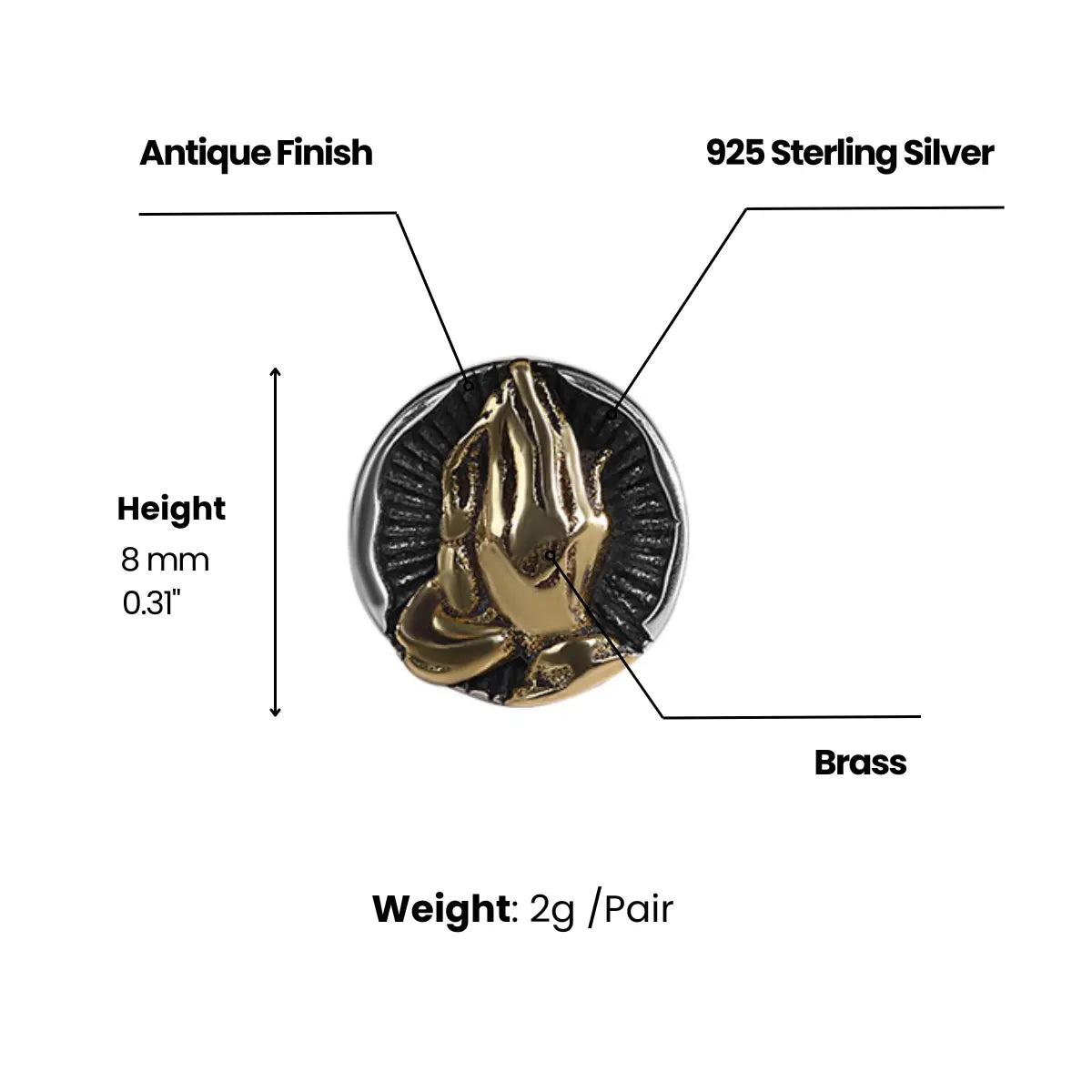 Praying Hands Earrings Gold Dimensions and Weight