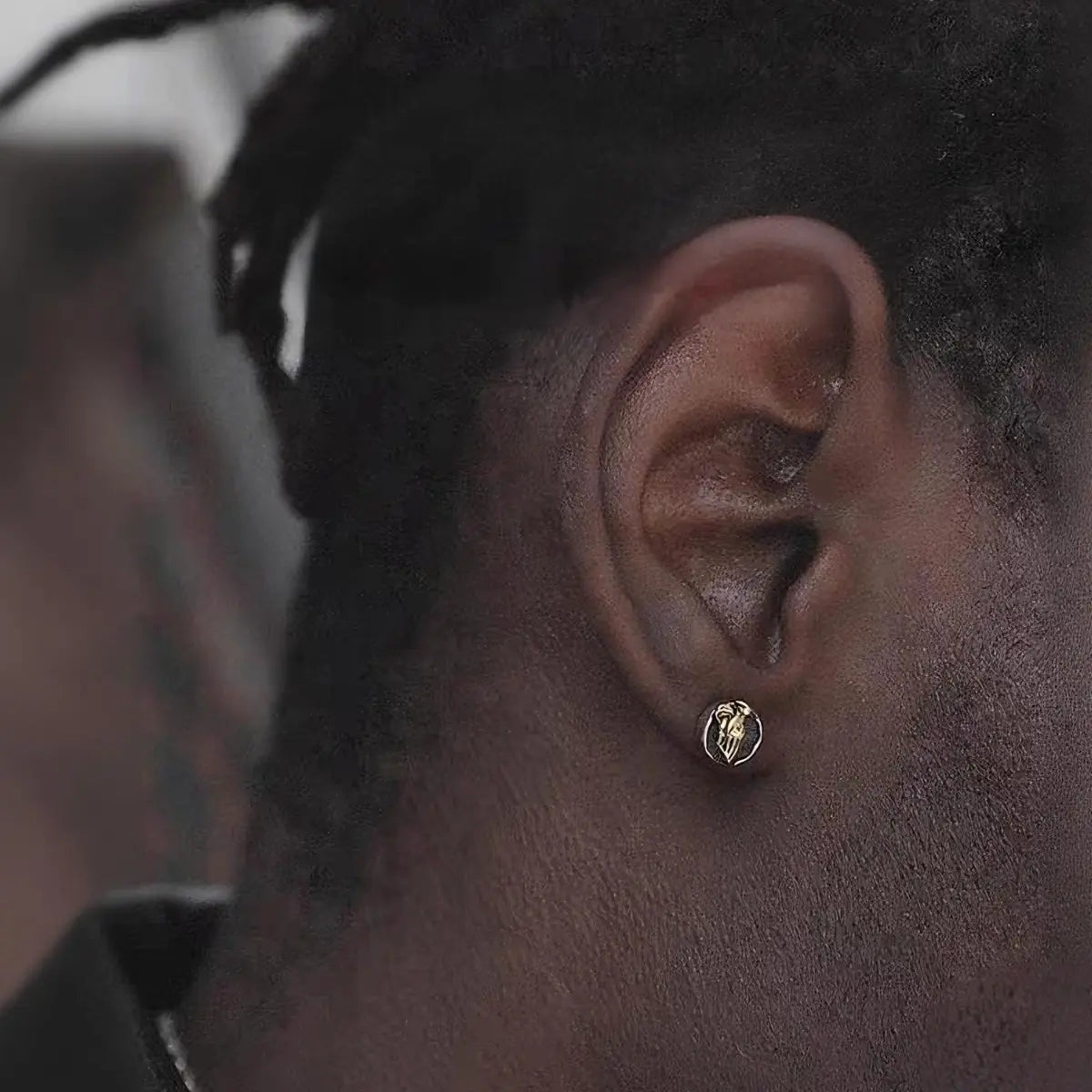 Praying Hands Earrings Gold Worn by Male Model