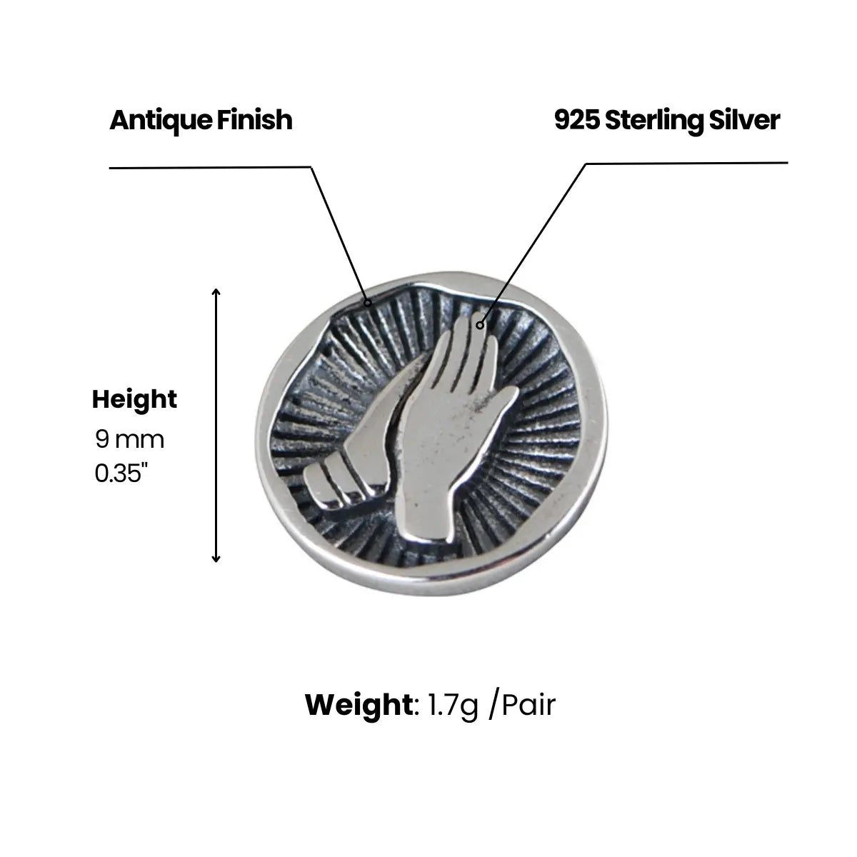 Praying Hands Earrings Silver Dimensions and Weight