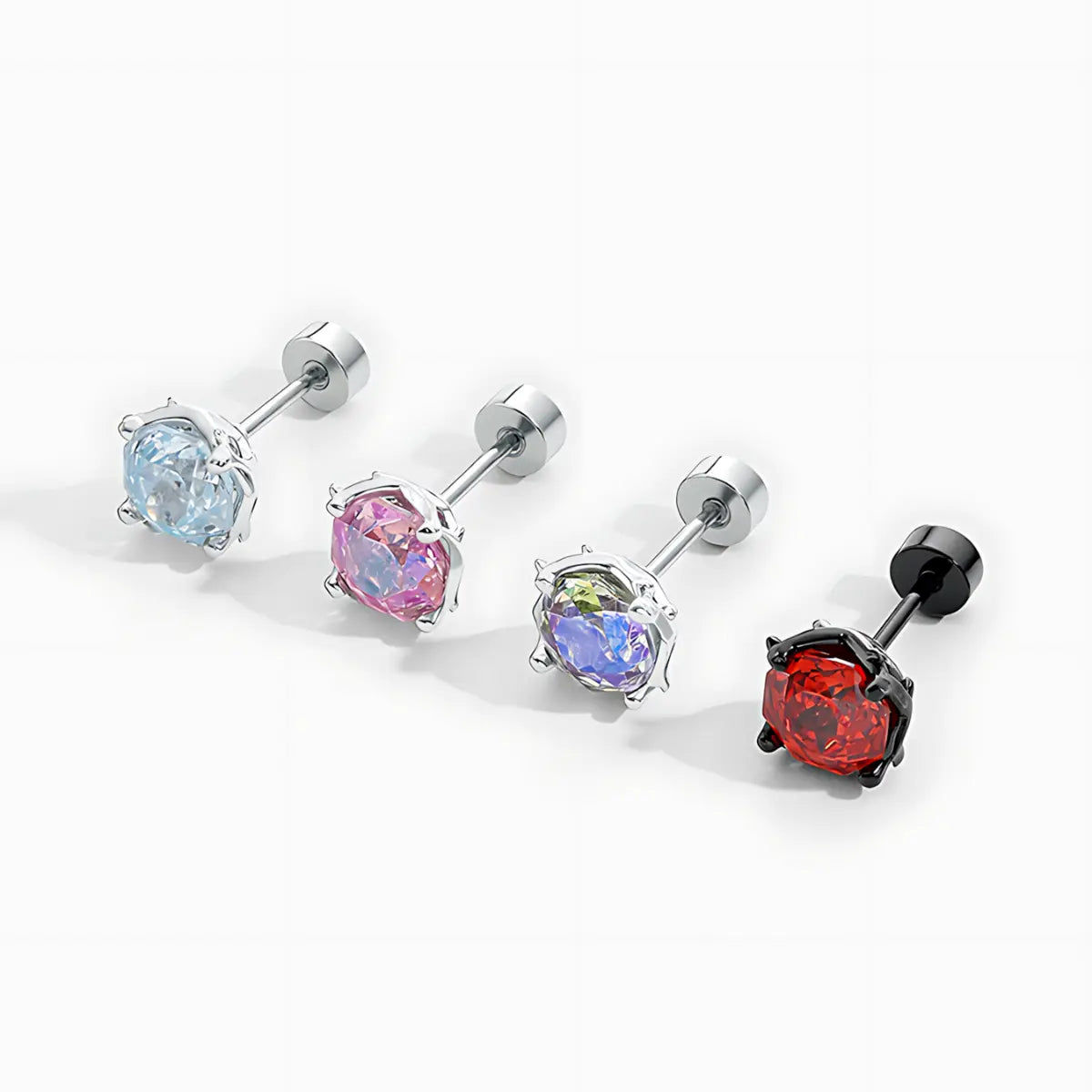 Prong Thorn Round Cut Diamond Stud Earrings All Color Details Close Up