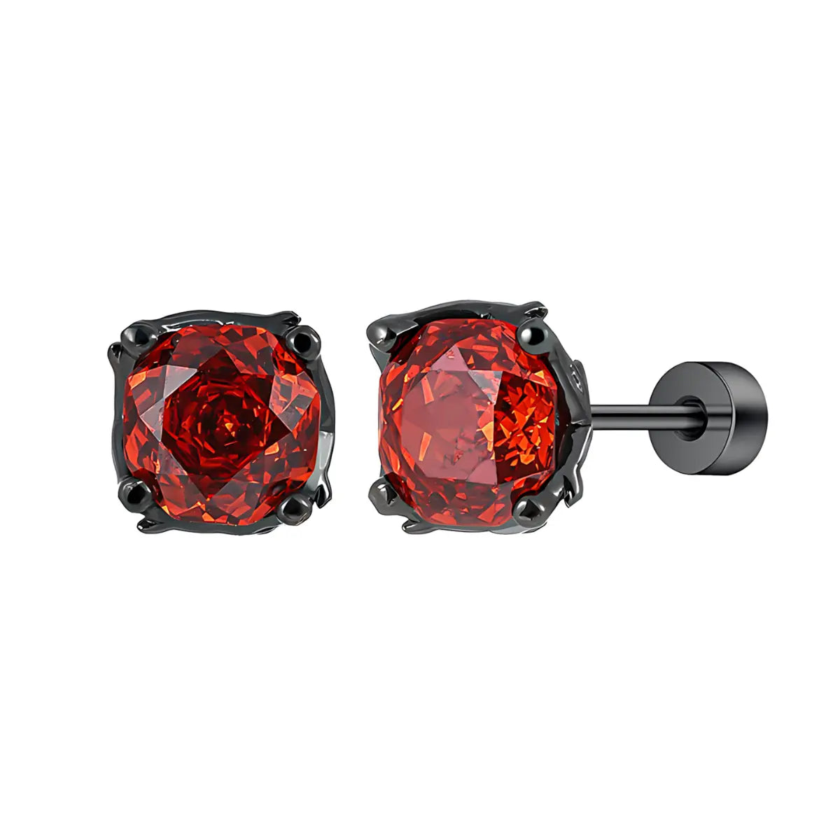 Prong Thorn Round Cut Diamond Stud Earrings Fiery Red