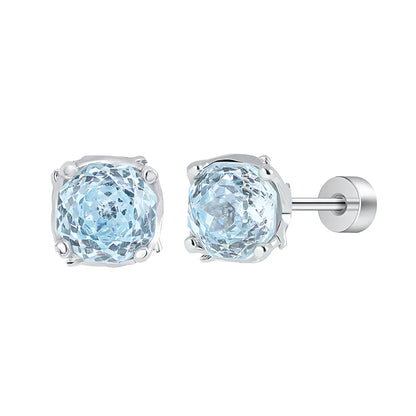 Prong Thorn Round Cut Diamond Stud Earrings Ice Blue