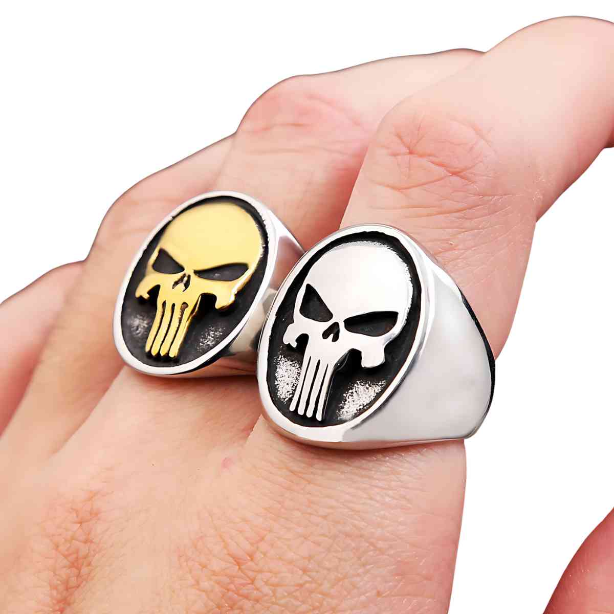 Punisher Ring Silver Gold Stainless Steel