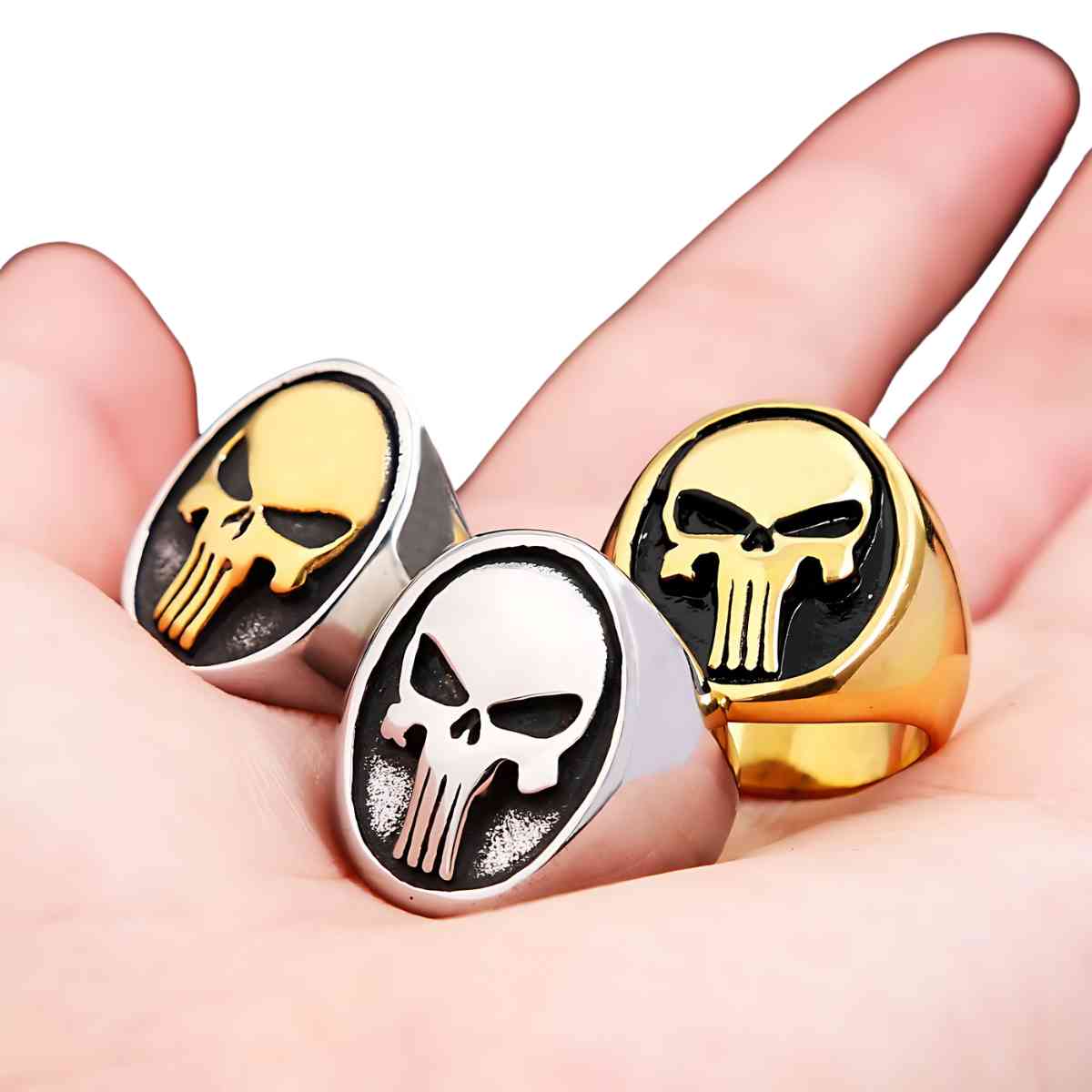 Punisher Ring Silver Gold Stainless Steel