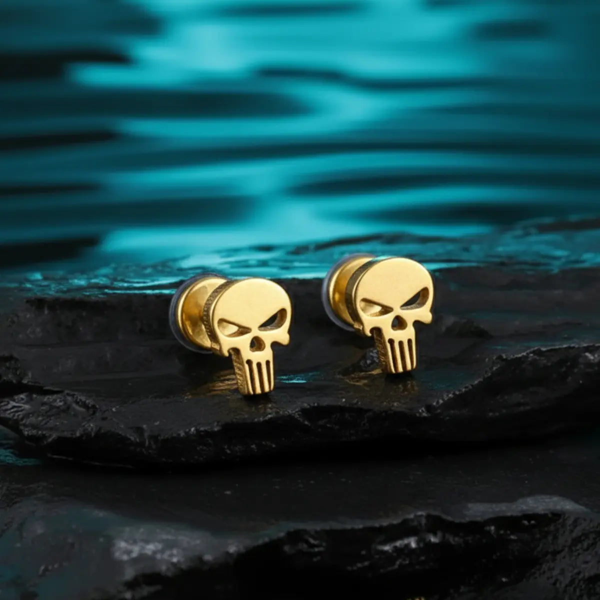 Punisher Stud Earrings Gold