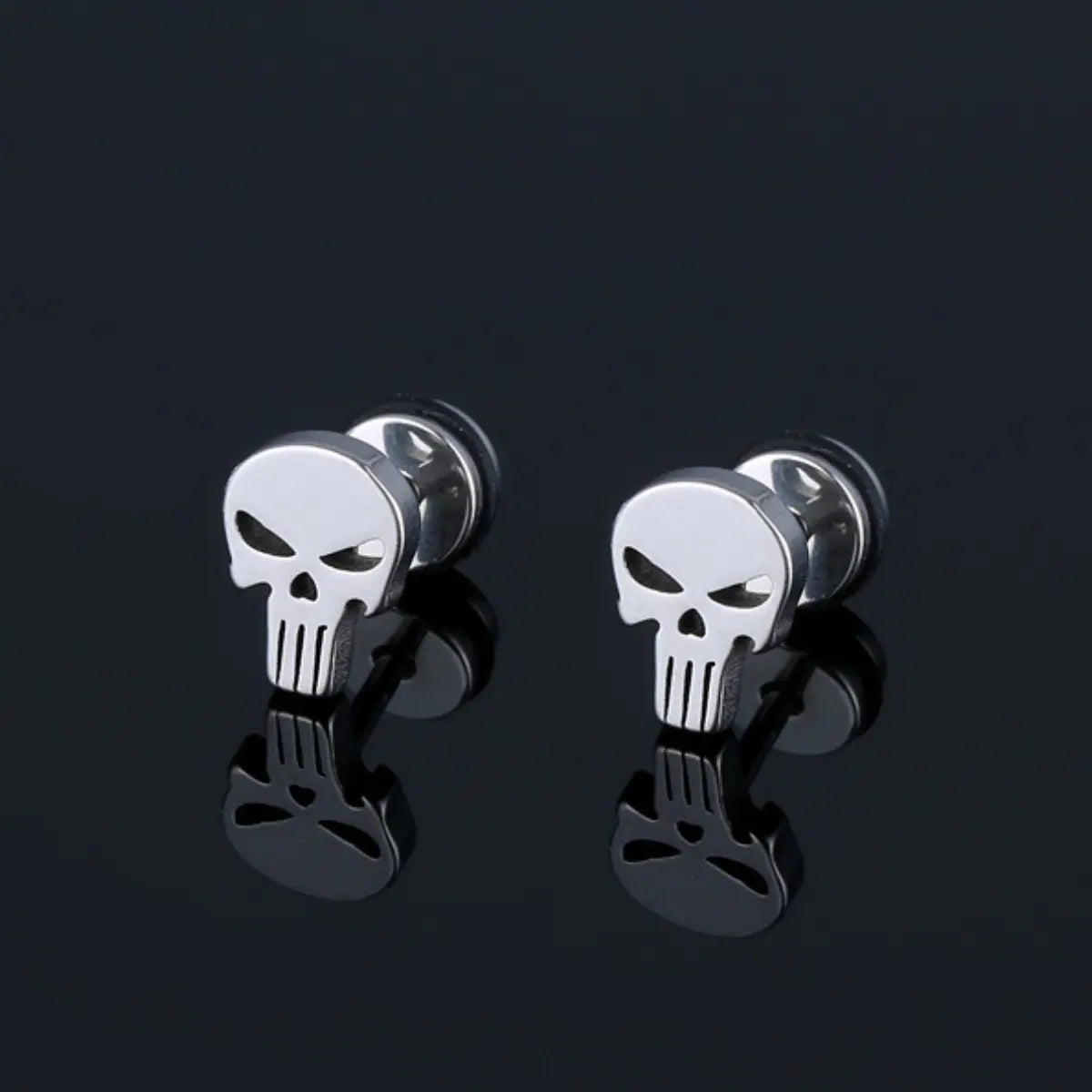 Punisher Stud Earrings Silver