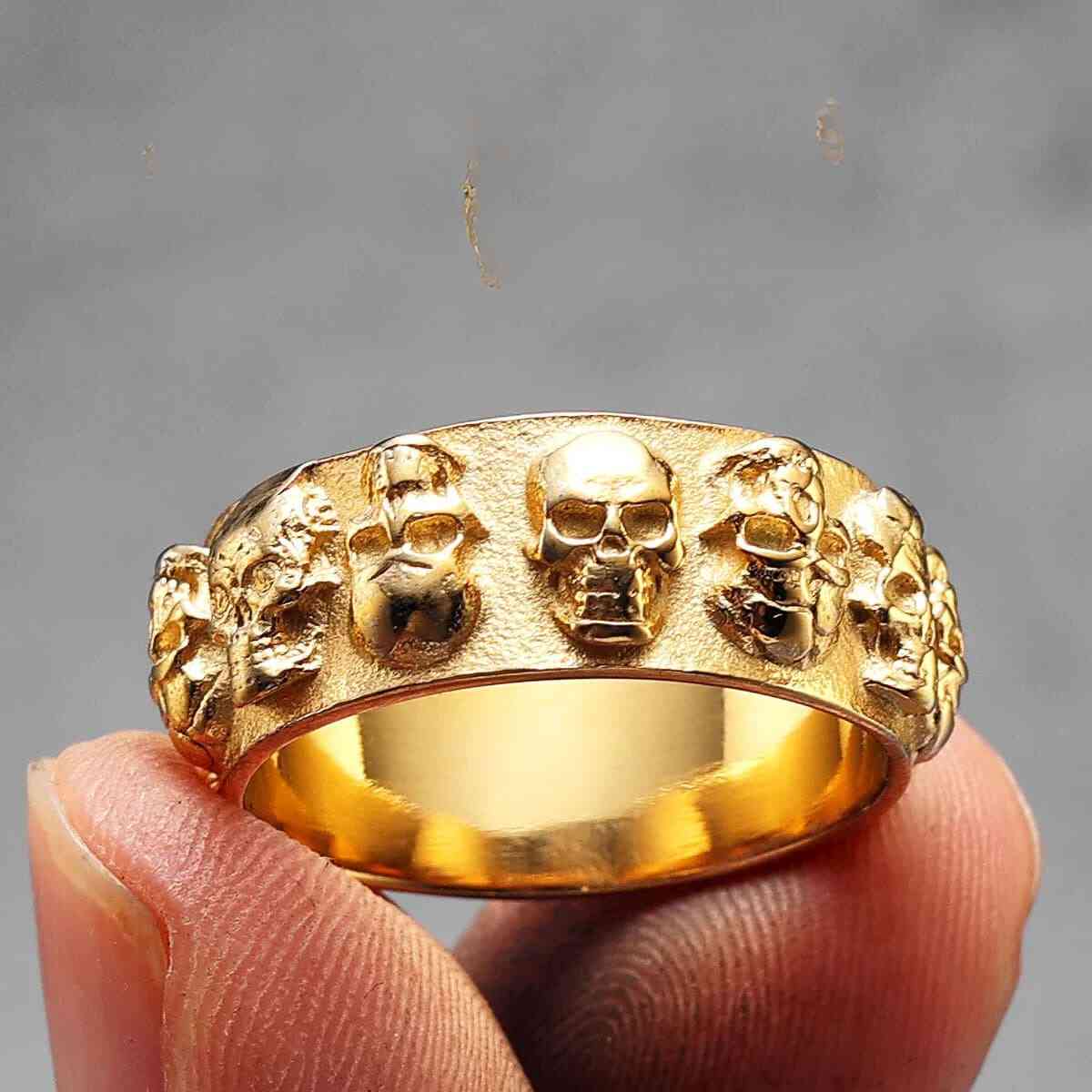 Punk Multi Skull Band Ring Gold Xenos Jewelry