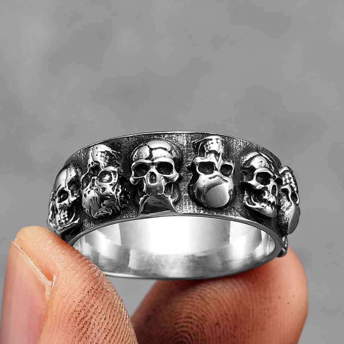 Punk Multi Skull Band Ring Silver Xenos Jewelry