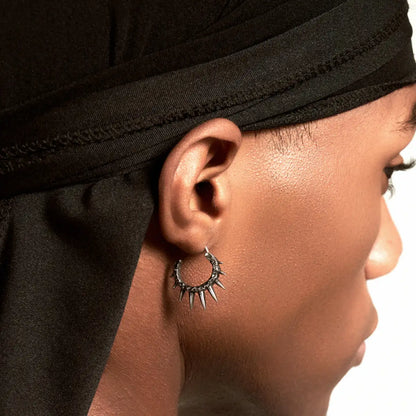Punk Spike Hoop Earrings Front Worn by Male Model