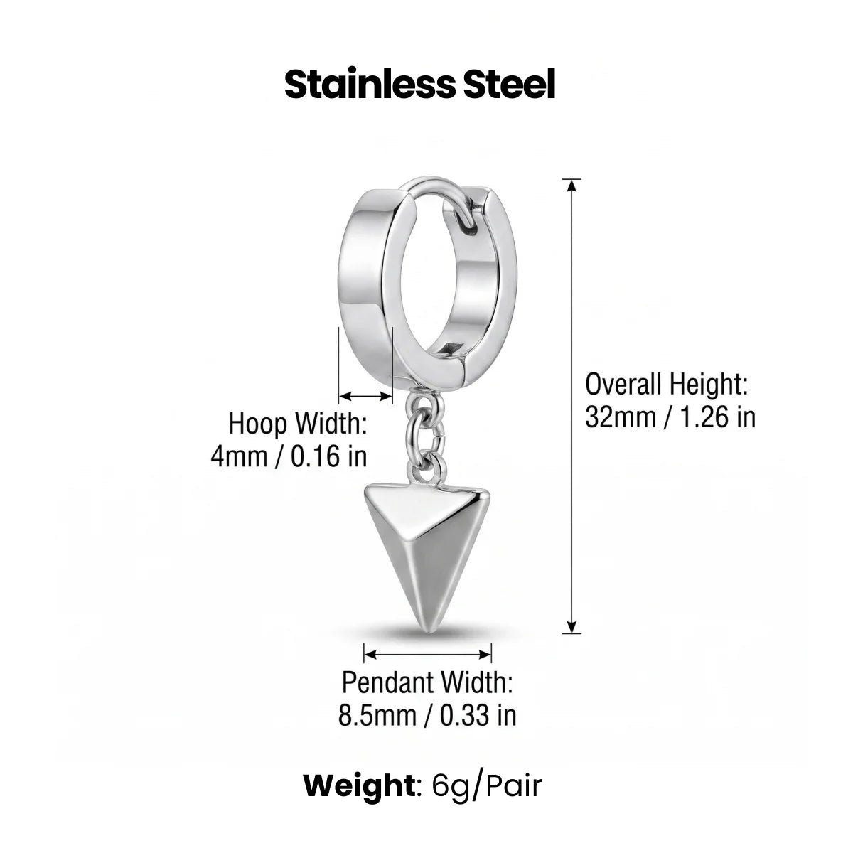 Pyramid Drop Hoop Earrings Dimensions and Weight