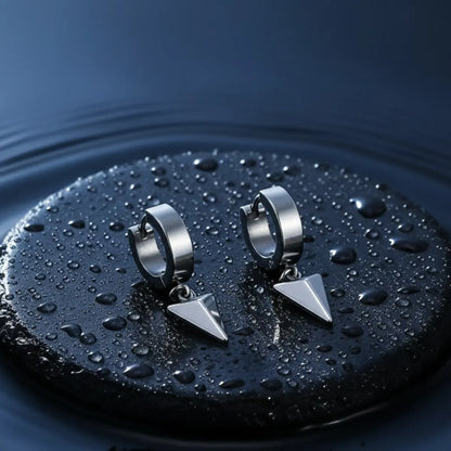 Pyramid Drop Hoop Earrings Silver