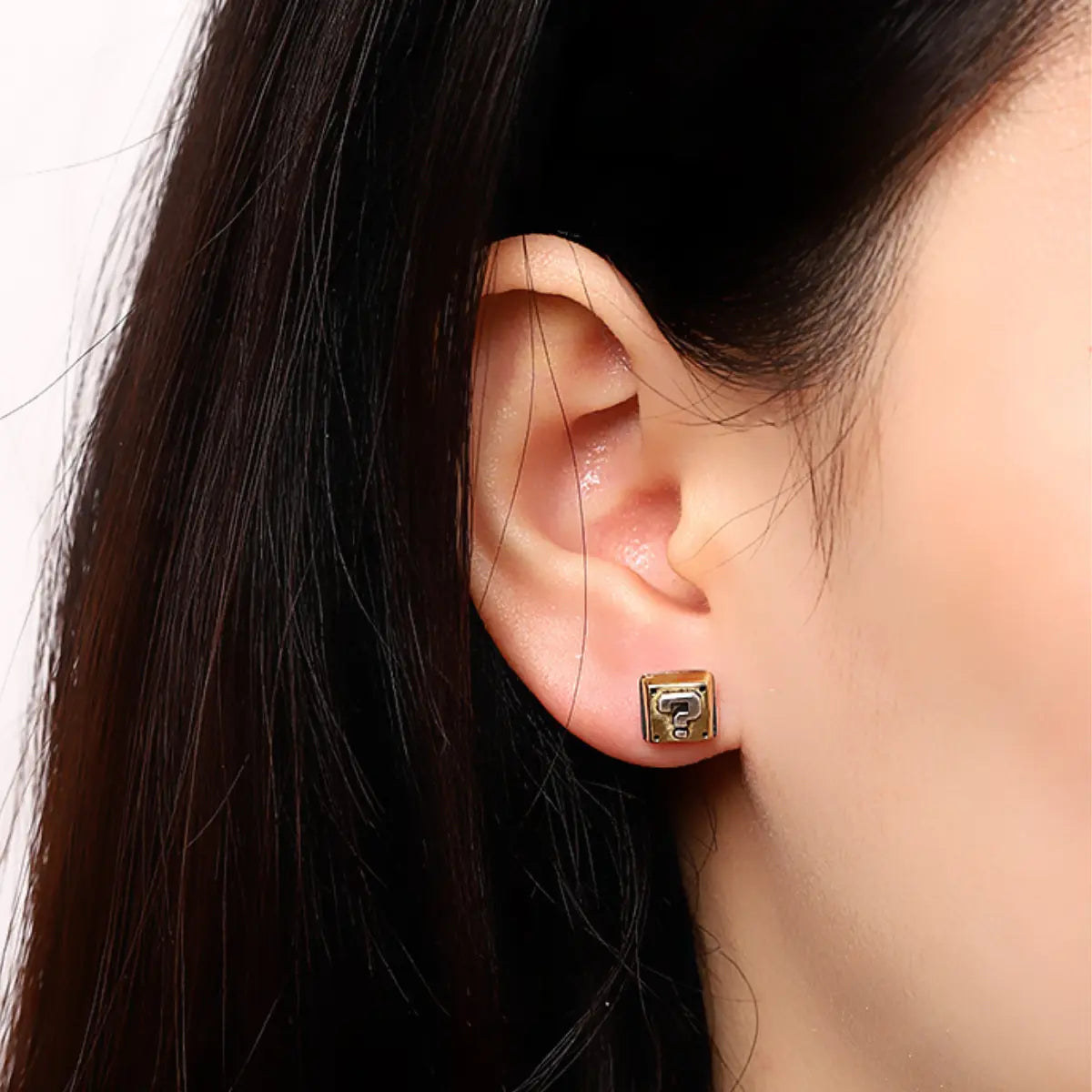 Question Mark Earrings Worn by Female Model