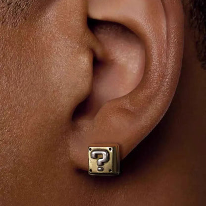 Question Mark Earrings Worn by Male Model