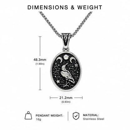 Raven Moon Pendant Necklace Silver Dimension Diagram 54.3mm 2.14inch and 27.5mm 1.08inch