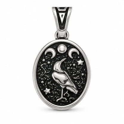 Raven Moon Pendant Necklace Silver Pendant Only Front View White Background