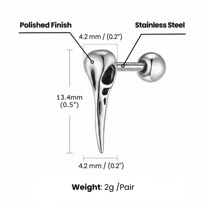 Raven Skull Stud Earrings Dimensions and Weight