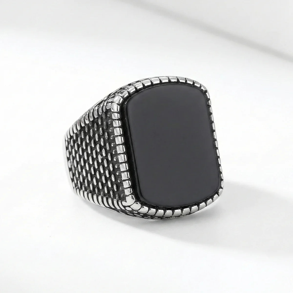 Rectangular Black Stone Ring Details