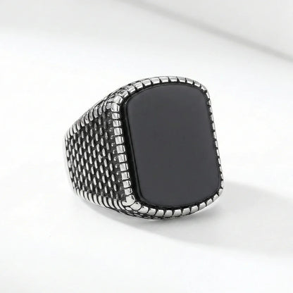 Rectangular Black Stone Ring Details
