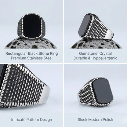 Rectangular Black Stone Ring Features