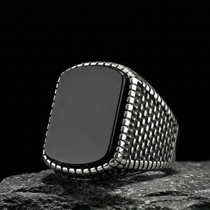 Rectangular Black Stone Ring