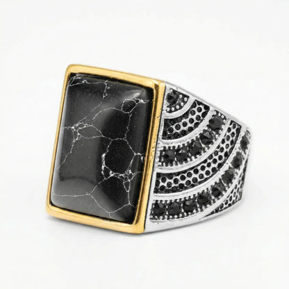 Rectangular Black Turquoise Ring Details