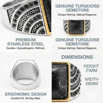 Rectangular Black Turquoise Ring Features