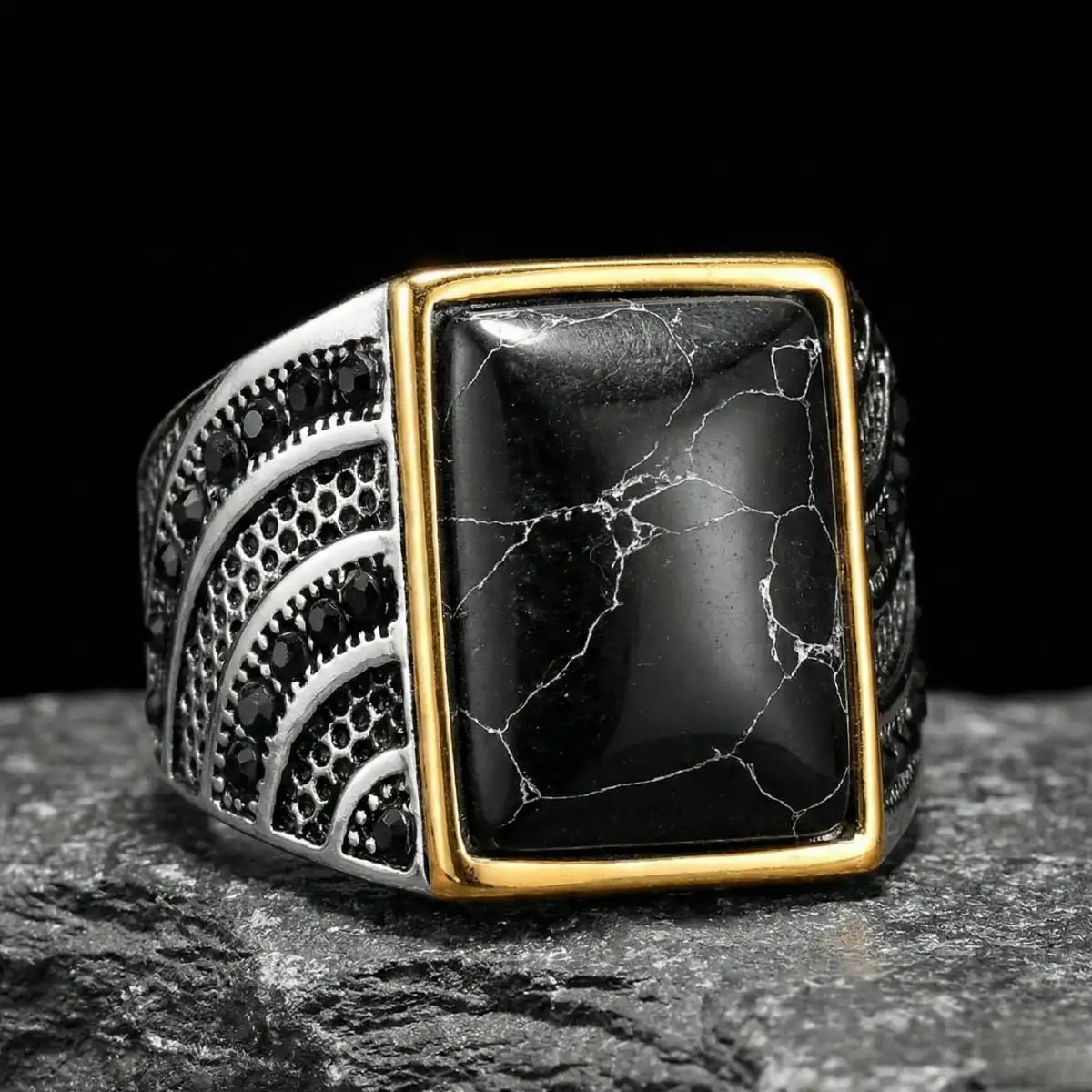 Rectangular Black Turquoise Ring