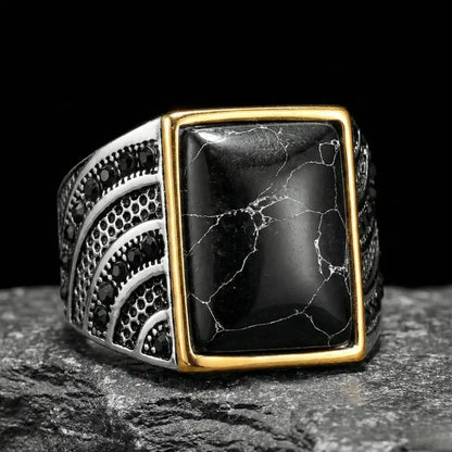 Rectangular Black Turquoise Ring