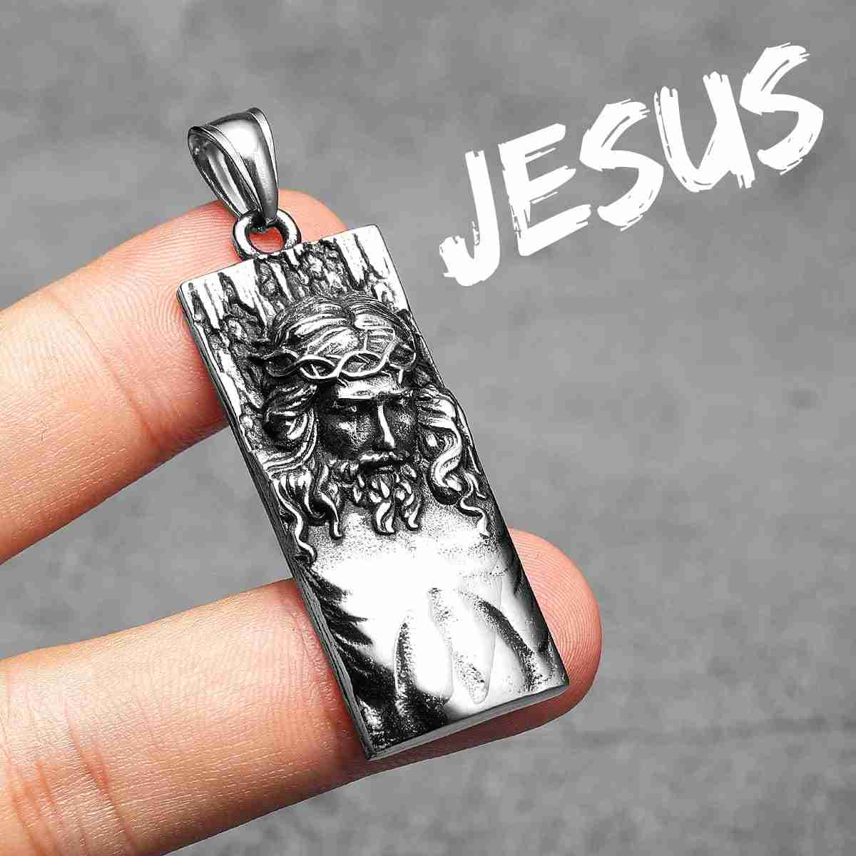 Jesus with Crown of Thorns in Cross Necklace, top Oxidized Engraved Cross Pendant in Silver, Faith Necklace For Christian, Religious Necklace