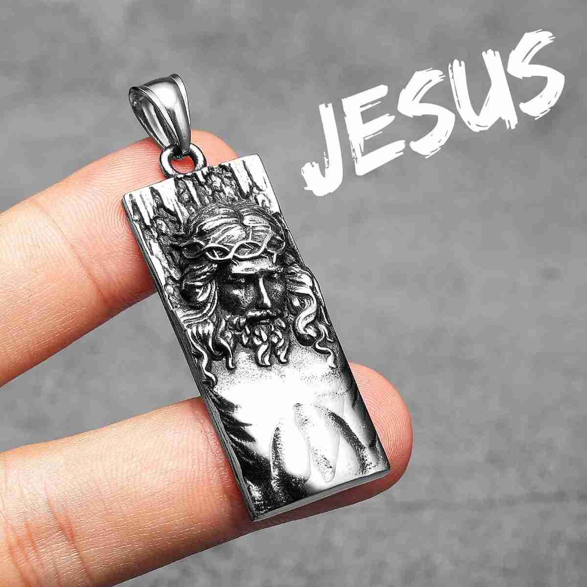 Rectangular Jesus Pendant with Crown of Thorns | Xenos Jewelry