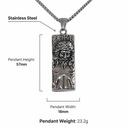 Rectangular Jesus Pendant with Crown of Thorns Silver Dimensions and Weight Infographic