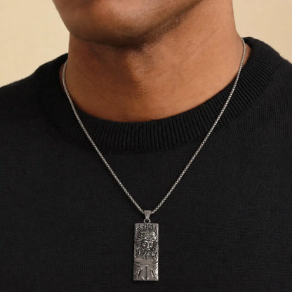 Rectangular Jesus Pendant with Crown of Thorns Silver Worn by Male Model