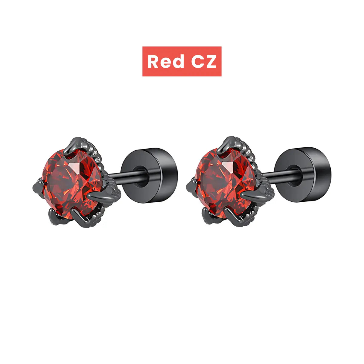 Red CZ Diamond Claw Stud Earrings Stainless Steel