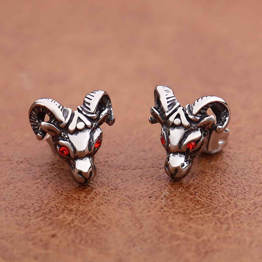 Red Eye Goat Skull Stud Earrings