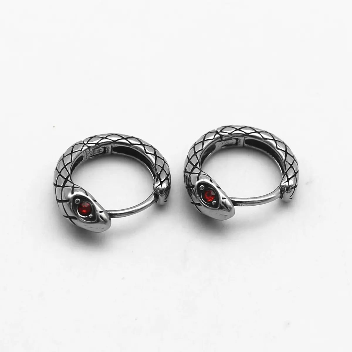 Red Eye Snake Hoop Earrings Side