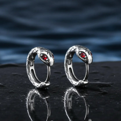 Red Eye Snake Hoop Earrings
