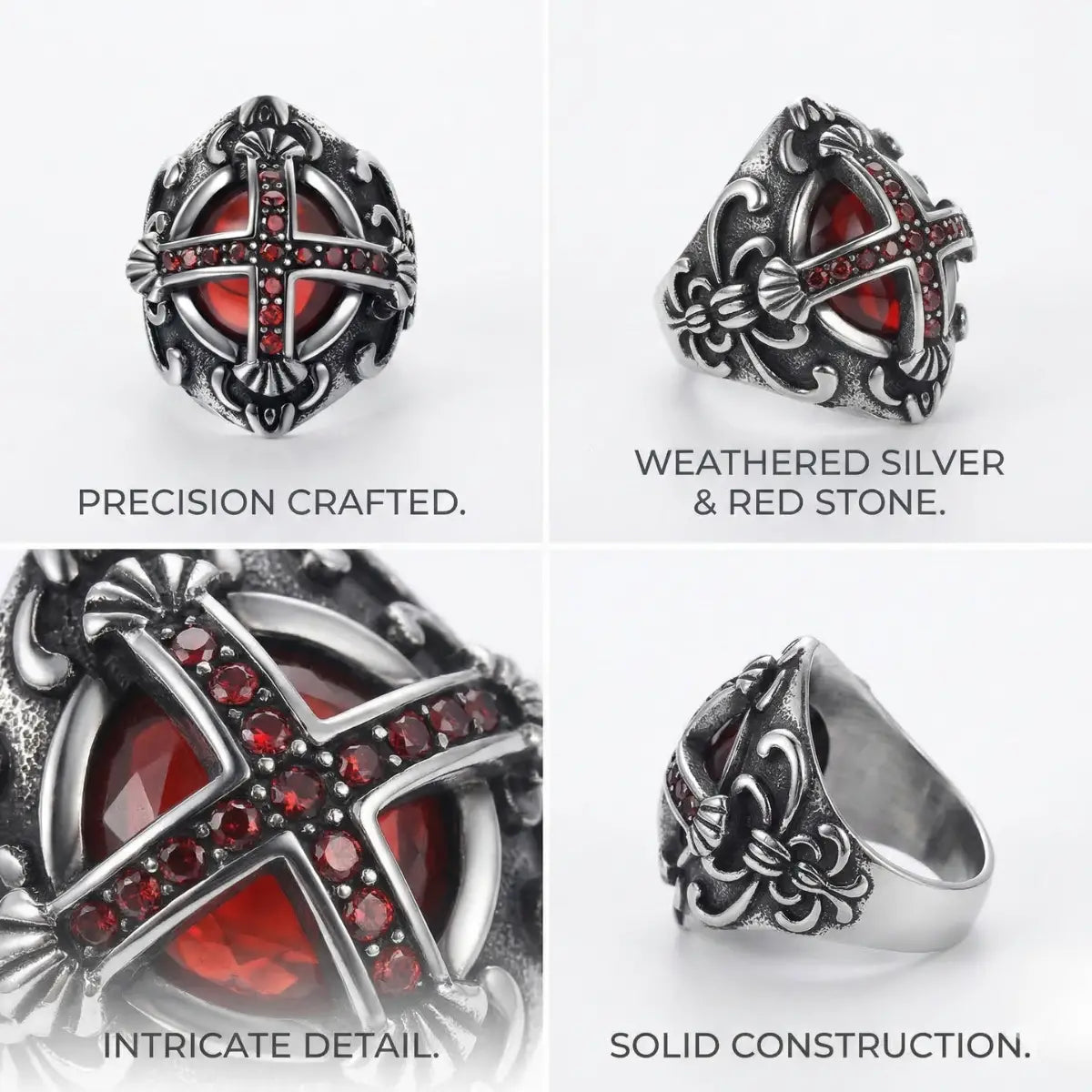 Red Stone Gothic Cross Ring Features
