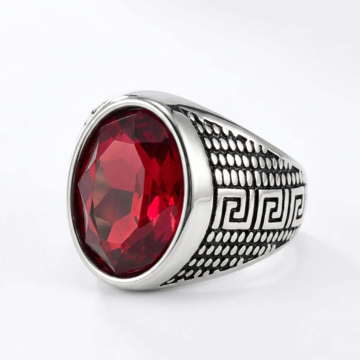 Red Stone Ring Silver Details