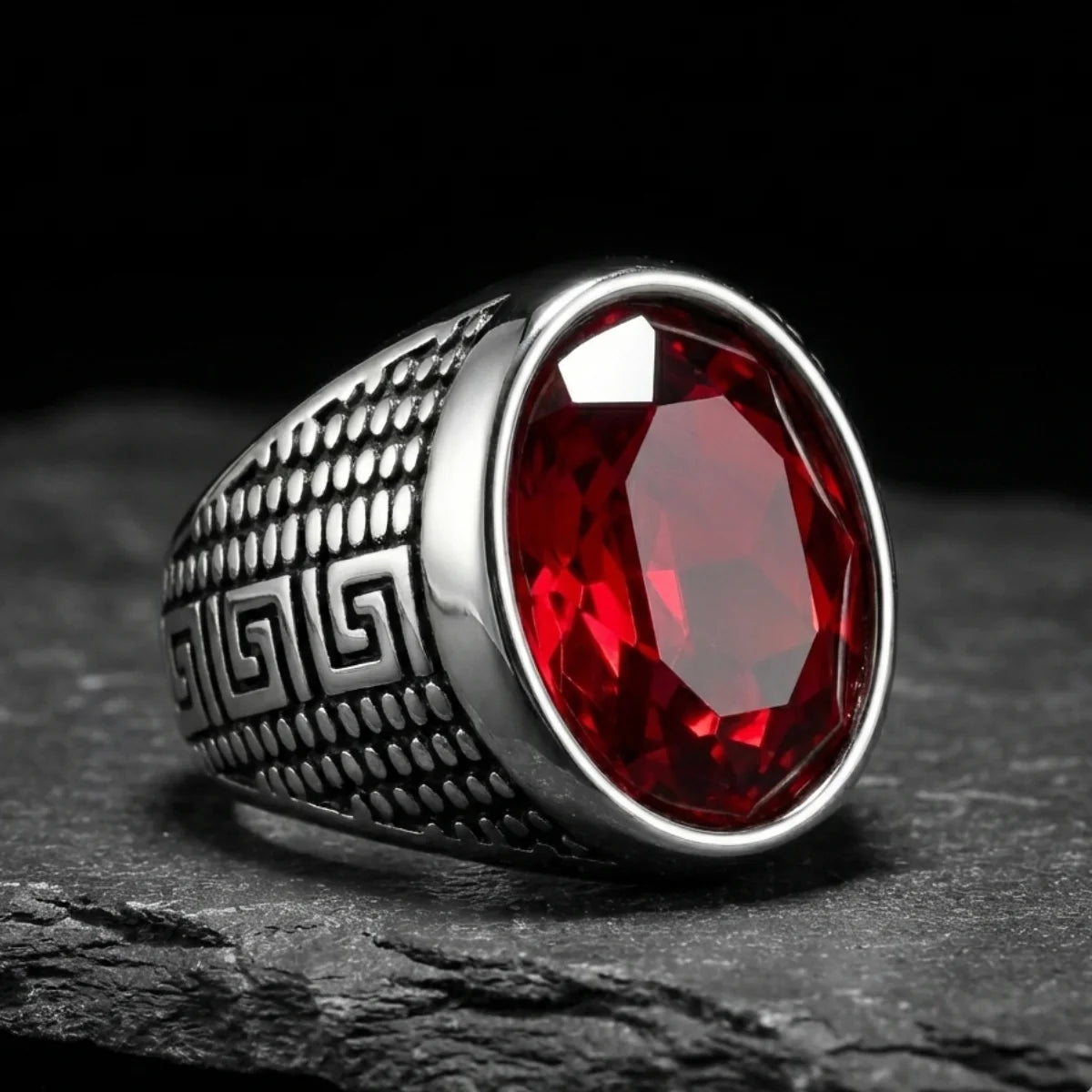Red Stone Ring Silver