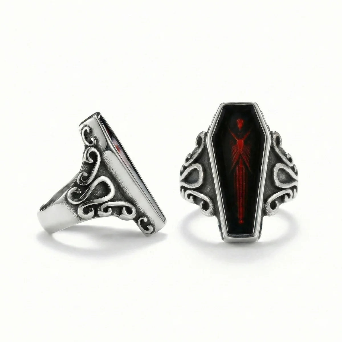 Red Vampire Coffin Ring Multi Angle
