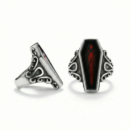 Red Vampire Coffin Ring Multi Angle