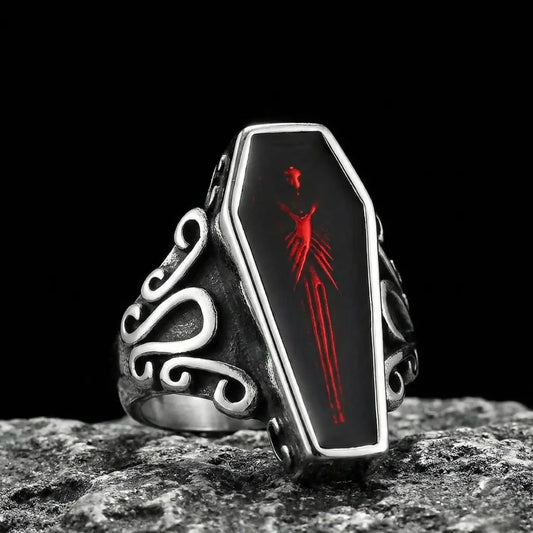 Red Vampire Coffin Ring