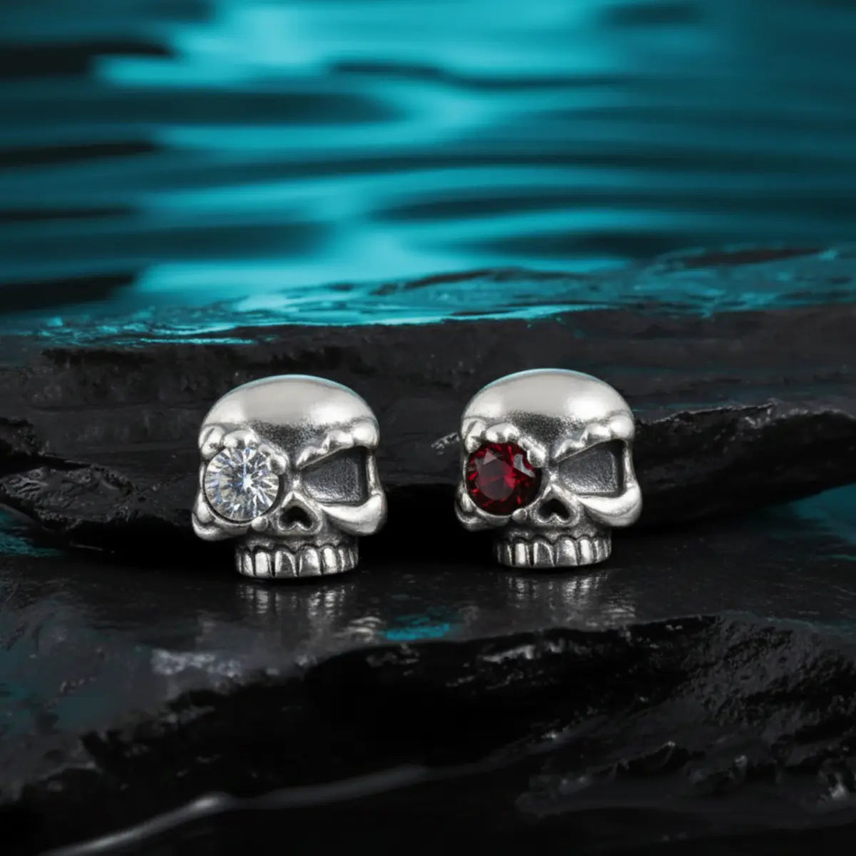 Red and White Eye Skull Stud Earrings