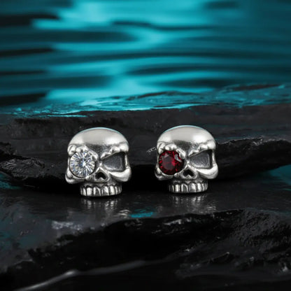 Red and White Eye Skull Stud Earrings