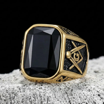 Retro Black Masonic Ring Gold