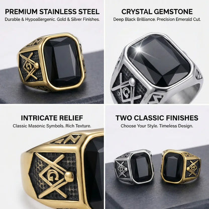 Retro Black Masonic Rings Features