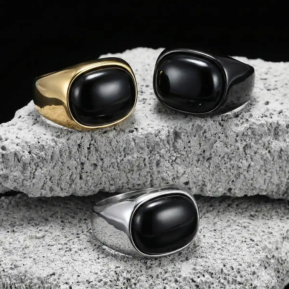 Ring with Black Stone Details