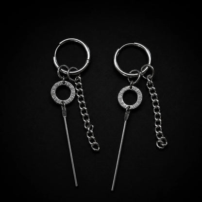 Roman Numeral Chain Dangle Earrings Black Close Up Black Background