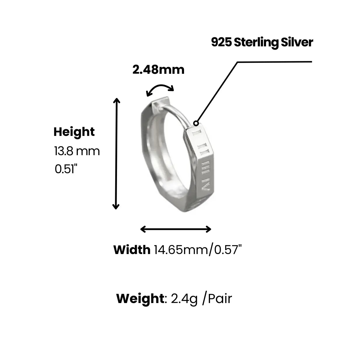 Roman Numeral Stud Earrings Dimensions and Weight